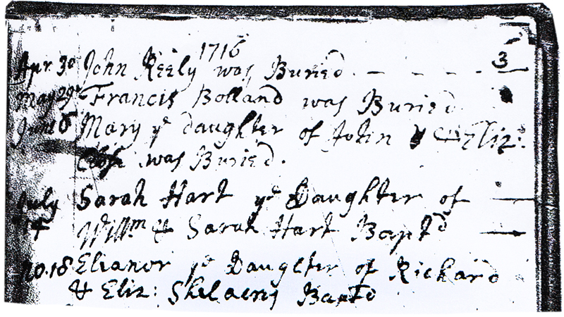  1716 - Eleanor the Daughter of Richard & Elizabeth Shelacres (Shellaker) was baptised