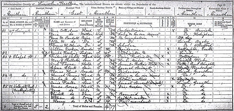 1891 Census - 8 Chapel Street Wardle Polly Shellaker
