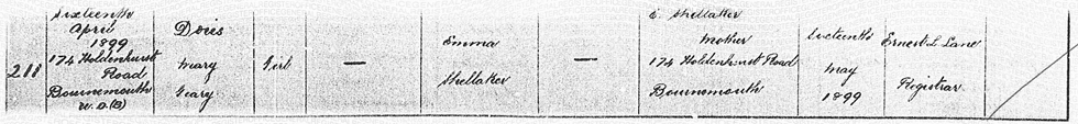 Doris Mary Geary Shellaker - Birth Certificate 1899