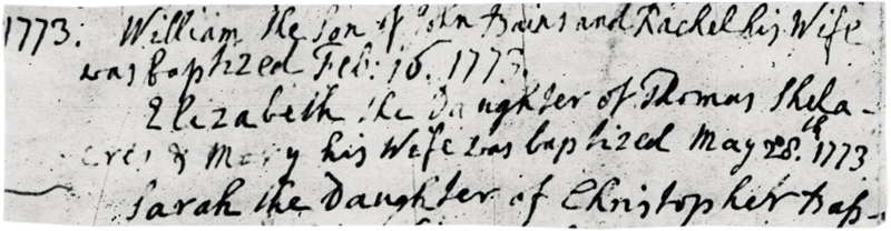 1773 - May 28 Baptism Elizabeth Shellaker