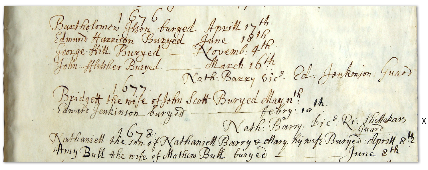 Loddington 1677 - Richard Shellakars (Shellaker) - recorded as Churchwarden at a burial