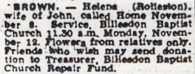 Nellie’s death in the local newspaper.