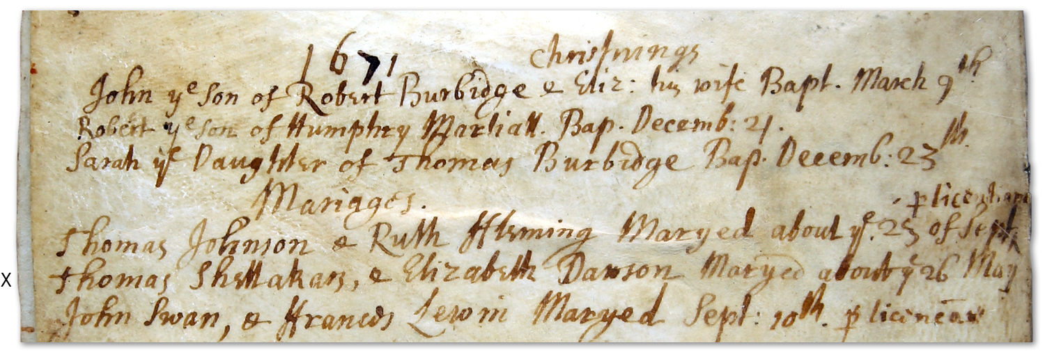 Thomas Shellakars (Shellaker) & Elizabeth Dawson are married in Loddington in 1671