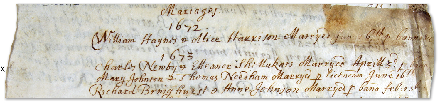 The Shellaker wedding of Charles Newby to Elleanor Shellakars in Loddington 1673